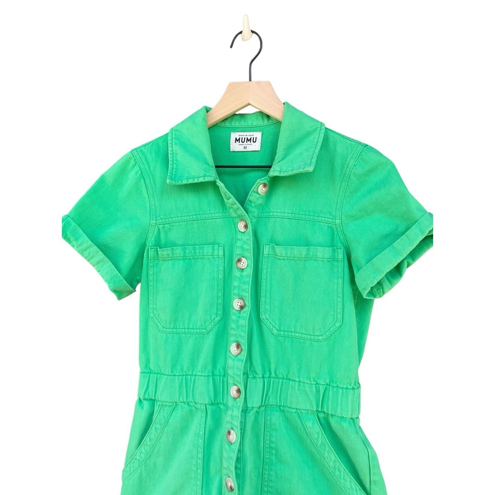 Show Me Your Mumu Cannon Romper Medium Green Denim Utility Shortall - Picture 4 of 9